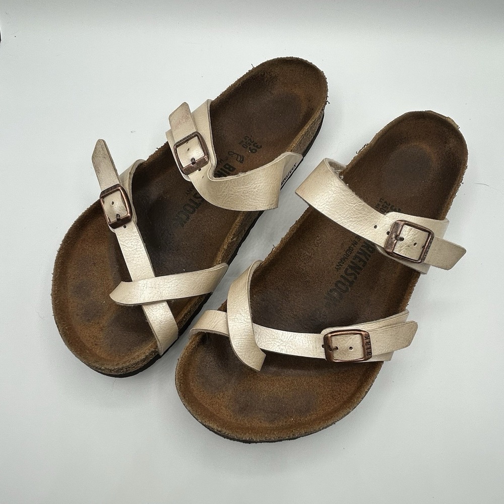 Birkenstock Mayari Sandals Womens 39 Narrow Pearl Cream Toe Loop Germany